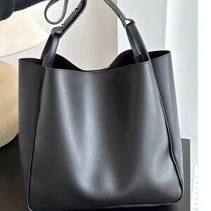 Black Vegan Leather Slouchy Shoulder Bag